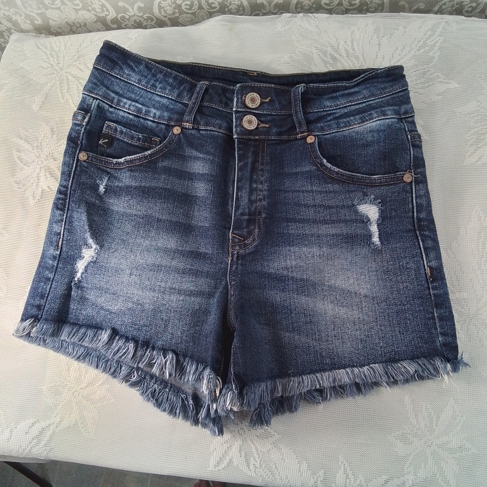 KanCan Blue Jean Shorts with Frayed Hem and Distressed Details Double Buttons 26